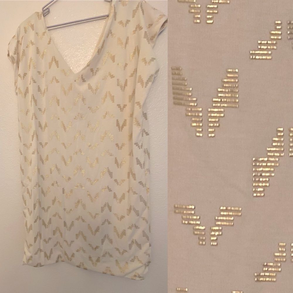 Rachel Roy white ivory gold v neck sleeveless formal dress shower wedding XL